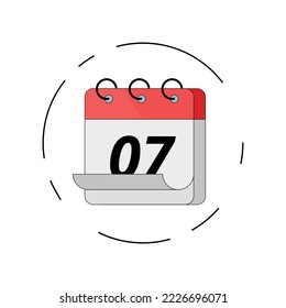 Vector flat red calendar icon with stroke, vector illustration of specific day calendar marking day 07.