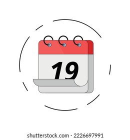 Vector flat red calendar icon with stroke, vector illustration of specific day calendar marking day 19.