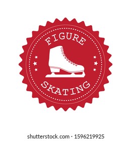 Vector flat red retro round logo with figure ice skates silhouette isolated on white background