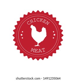 Vector flat red round retro logo with chicken silhouette isolated on white background