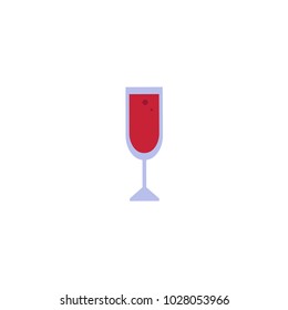 Vector flat red wine glass icon. Isolated illustration on a white background. Restaurant menu, cocktail bar design symbol.