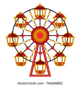 Vector flat red and yellow feriis wheel