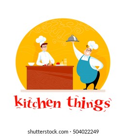 Vector flat restaurant illustration. Cartoon style. Restaurant service people portraits isolated on white background. Food team characters. Waiter, cook, man in uniform portrait.