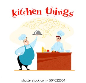Vector flat restaurant illustration. Cartoon style. Restaurant service people portraits isolated on white background. Food team characters. Waiter, cook, man in uniform portrait.