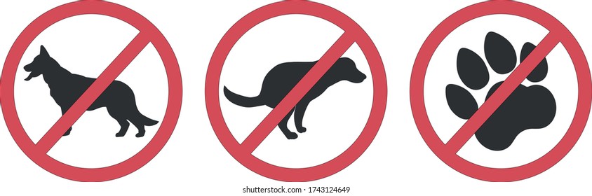 Colección de íconos de restricción aislados de vectores, zona prohibida de caminar de perros
