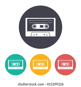 Vector flat retro cassette icon with set of 3 colors 