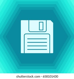 Vector flat retro floppy disk icon on hexagonal background 
