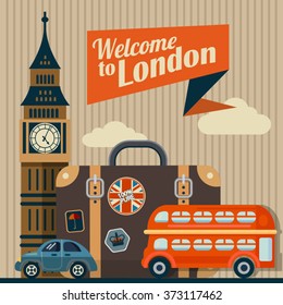 vector flat retro illustration of London
