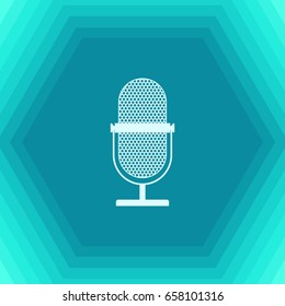 Vector flat retro microphone icon on hexagonal background 