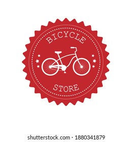 Vector flat retro red logo with bicycle isolated on white background