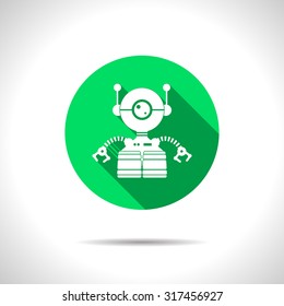 Vector flat retro robot toy icon on color circle 