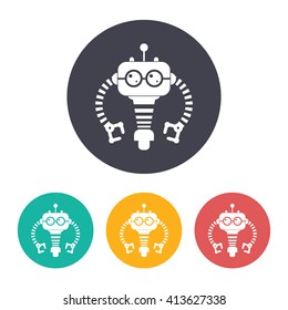 Vector flat retro robot toy icon with set of 3 colors 