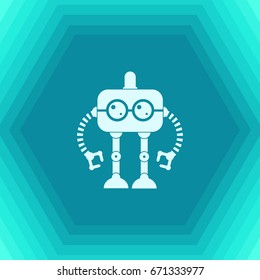 Vector flat retro robot toy icon on hexagonal background 