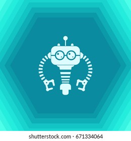 Vector flat retro robot toy icon on hexagonal background 