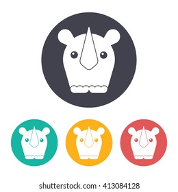 Vector flat rhinoceros icon with set of 3 colors 