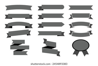 Vector flat ribbon template set elements for products tag and logo designing set of ribbon tape in black color. Vector ribbon template set for product tags and logos design. Vector ribbon set