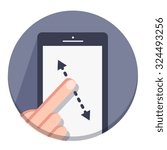 vector flat round icons with a finger and a mobile device 