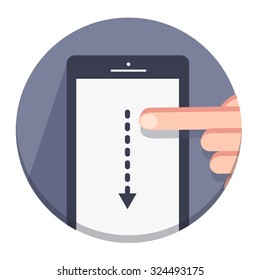 vector flat round icons with a finger and a mobile device with g