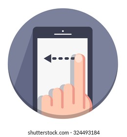 vector flat round icons with a finger and a mobile device 