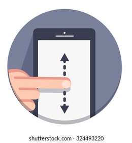 vector flat round icons with a finger and a mobile device