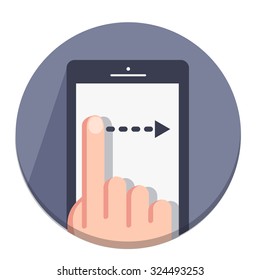 vector flat round icons with a finger and a mobile device