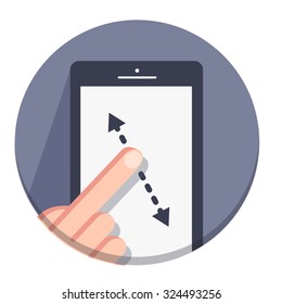 vector flat round icons with a finger and a mobile device 