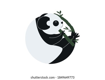 Vector flat round Panda character with bamboo