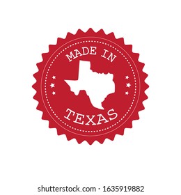 Vector flat round retro red logo with Texas map silhouette and made in Texas text isolated on white background