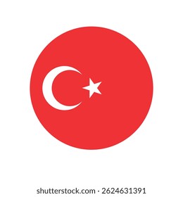 Vector flat round Turkish flag isolated on white background