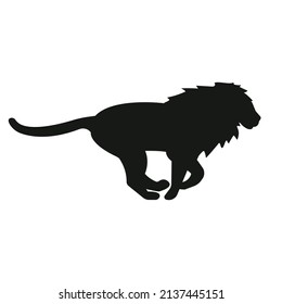Vector flat running lion silhouette isolated on white background