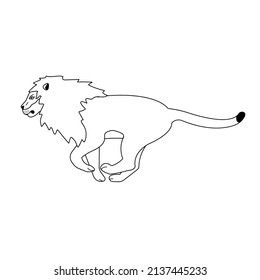 Vector flat running outline lion isolated on white background