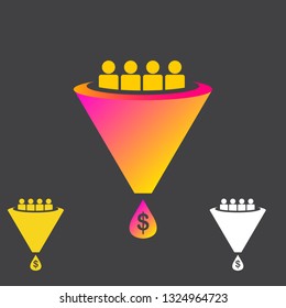 vector Flat sales funnel icon isolated on black background. vector client funnel pictogram 