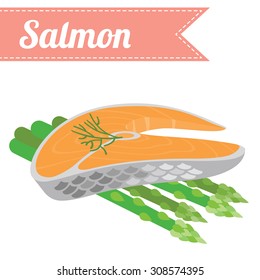 Vector flat salmon with asparagus