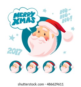 Vector flat santa character portrait isolated on white background. Cartoon style. Merry Christmas, Happy New Year congratulation decoration design element. Good for xmas congratulation card, banner.