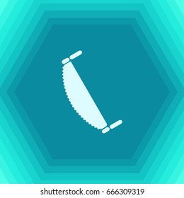 Vector flat saw icon on hexagonal background . Industrial equipment