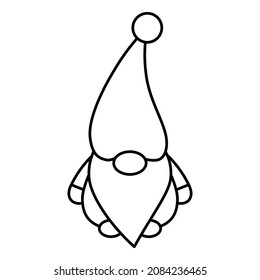 Vector flat scandinavian outline gnome isolated on white background