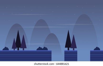 Vector flat scenery with spruce game background