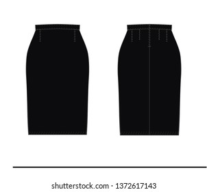 vector flat  schematic woman black pencil skirt .  long classic outfit. Girl clothes image. Item of clothing