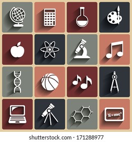 Vector flat School icons set 