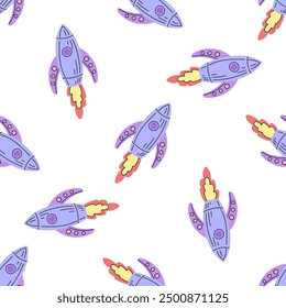 Vector flat school Illustration.  Rocket seamless pattern. Back to School.