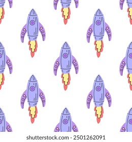Vector flat school Illustration.  Rocket seamless pattern. Back to School.