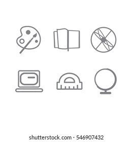 Vector flat school subjects icons for education