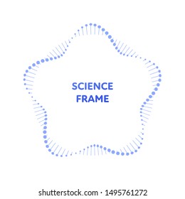 Vector flat science dna frame template. Blue gradient atom rna circle helix around text block on white background. Concept of future science. Design element for web, presentation, banner, poster