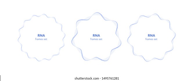 Conjunto de plantillas de trama de dna de ciencia plana vectorial. El átomo de degradado azul rna un círculo alrededor del bloque de texto sobre fondo blanco. Concepto de ciencia futura. Elemento de diseño para web, presentación, banner, afiche