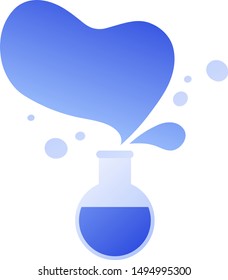 Vector flat science icon illustration. Blue gradient flask with liquid isolated on white background. Concept of chemistry, physics. Design template for banner, poster, web