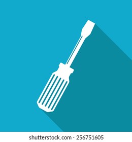 Vector flat screwdriver icon isolated on blue background. Eps10