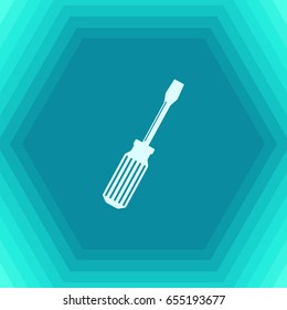Vector flat screwdriver icon on hexagonal background 