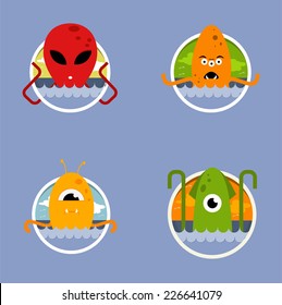 Vector flat sea monsters in the water 