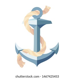 vector flat sea ocean maritime icon vintage Anchor, rope