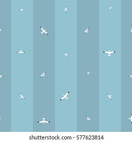 Vector flat seagull seamless pattern background. Cute template with birds